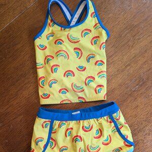 L.L. Bean, toddler swimsuit, size 4, yellow rainbows, tankini